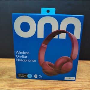 ONN Wireless Bluetooth On-Ear Headphones Red Built-in Microphone Brand New!
